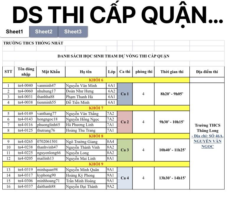 Trường THCS Thống Nhất thông báo thời gian diễn ra vòng thi  chung kết Cấp Quận "Đấu trường Toán học Quận Ba Đình"