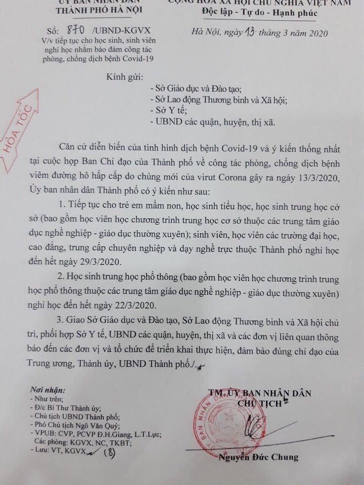 THÔNG BÁO KHẨN (13/03/2020)