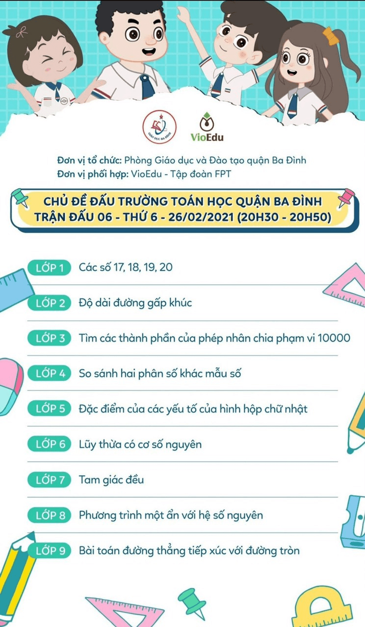 Trường THCS THống Nhất thông báo: Chủ đề Đấu trường toán học quận Ba Đình của trận đấu 06