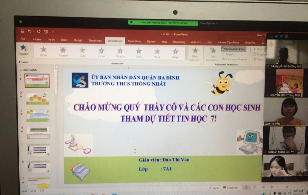 Cô giáo Đào Thị Vân Trường THCS Thống Nhất hoàn thành xuất sắc tiết dạy thực tập cấp Quận môn Tin học 7