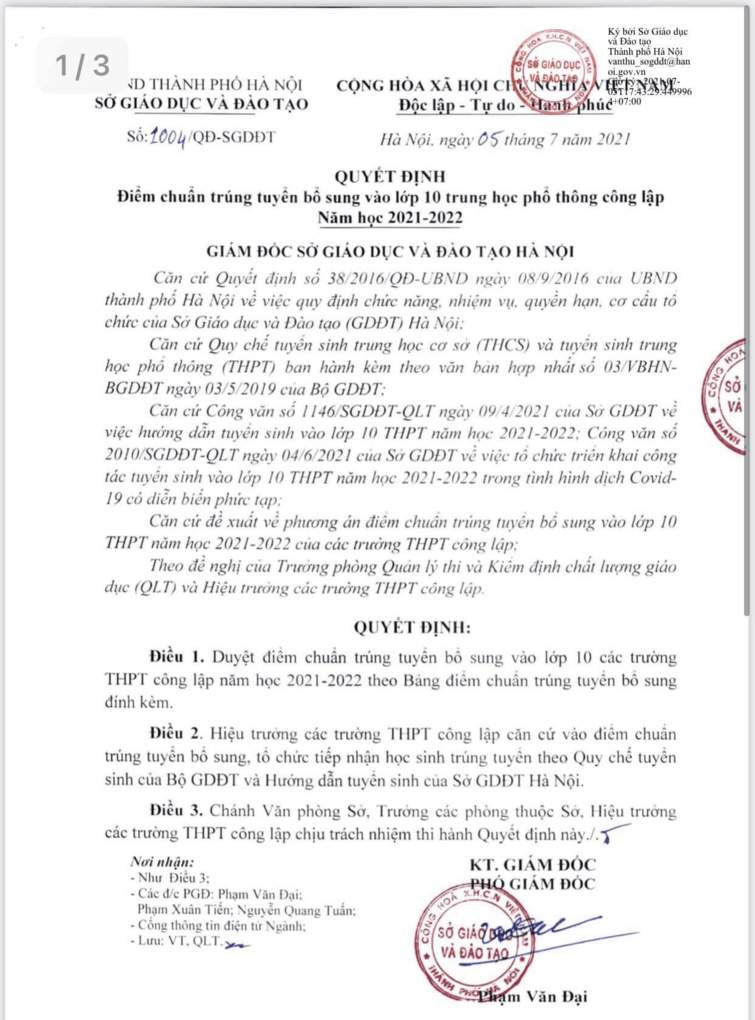 Trường THPT Chu Văn An, Trường THPT Yên Hòa và 38 trường THPT công lập Hà Nội hạ điểm chuẩn vào lớp 10 năm học 2021 - 2022