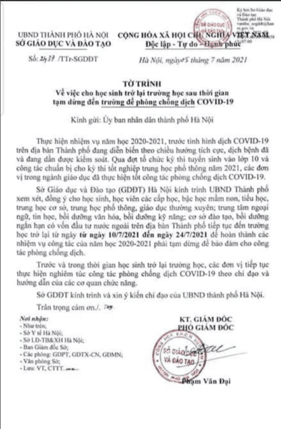 Dự kiến Học sinh, học viên các cấp học trên địa bàn thành phố sẽ đi học lại từ 10 - 24/07/2021