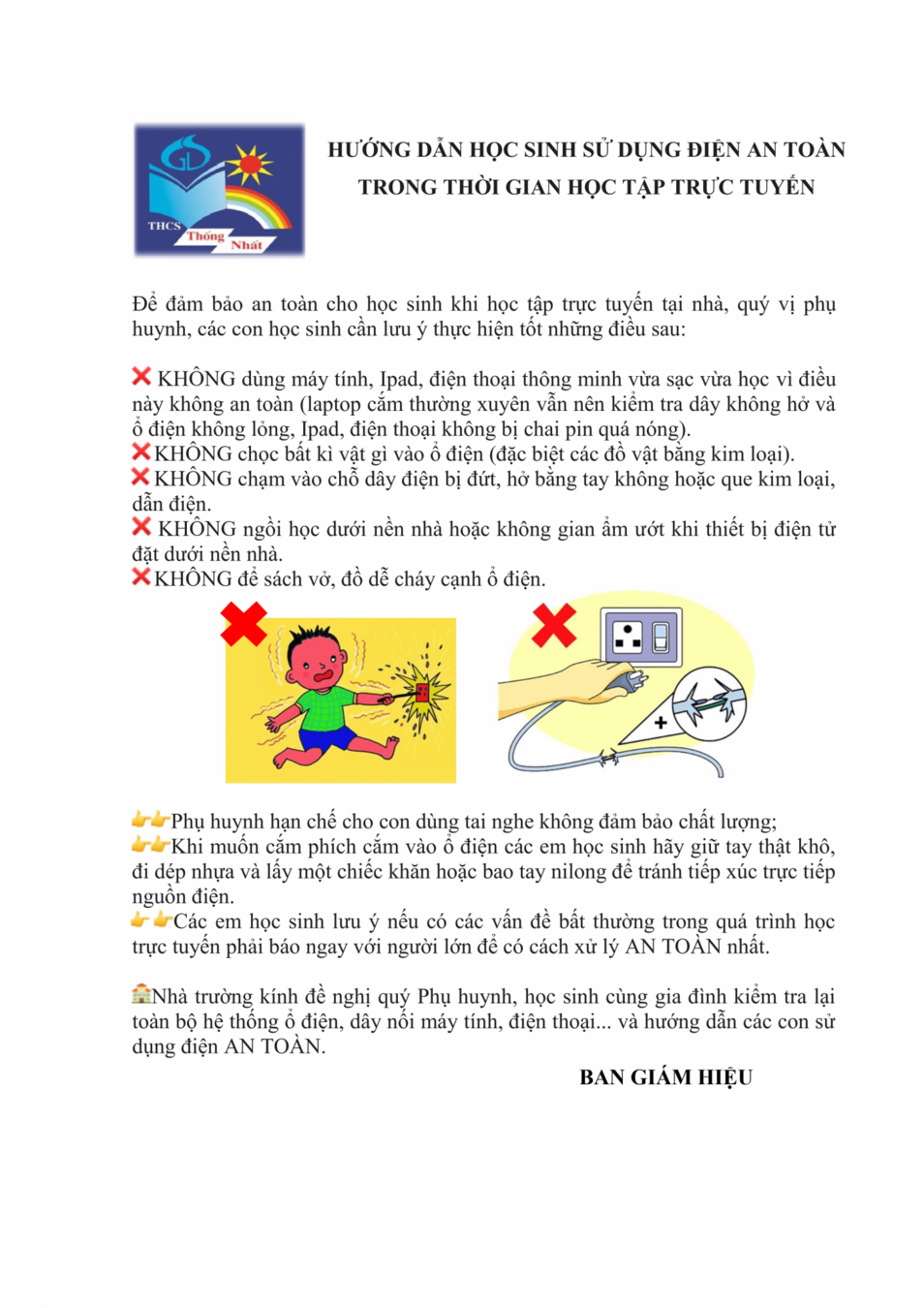HƯỚNG DẪN HỌC SINH SỬ DỤNG ĐIỆN AN TOÀN TRONG THỜI GIAN HỌC TẬP TRỰC TUYẾN