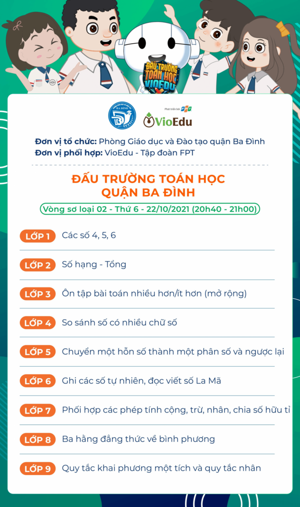 Trường THCS Thống Nhất thông báo: Chủ đề Đấu trường Toán học quận Ba Đình của Vòng sơ loại số 2 năm học 2021 - 2022