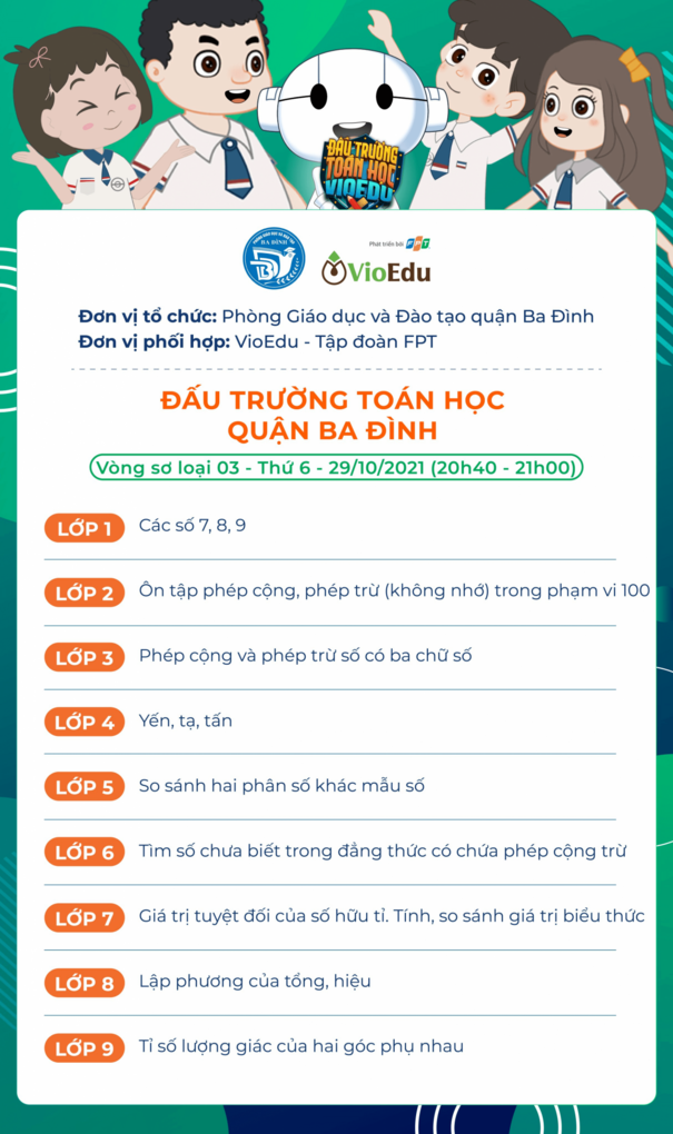 Trường THCS Thống Nhất thông báo: Chủ đề Đấu trường Toán học quận Ba Đình của Vòng sơ loại số 3 năm học 2021 - 2022