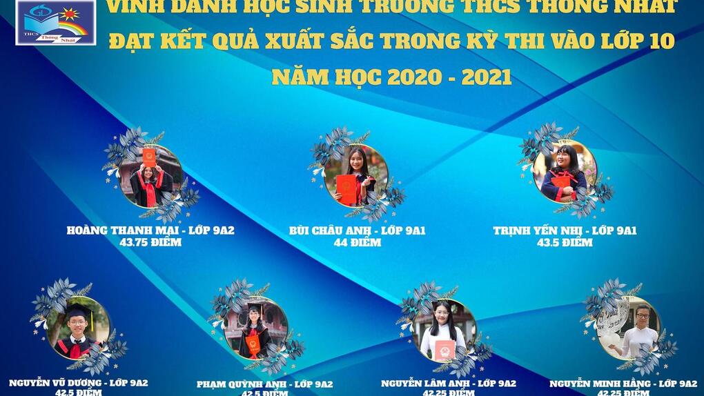 VINH DANH HỌC SINH TRƯỜNG THCS THỐNG NHẤT ĐẠT THÀNH TÍCH CAO  TRONG KÌ THI TUYỂN SINH VÀO LỚP 1O NĂM HỌC 2020 - 2021
