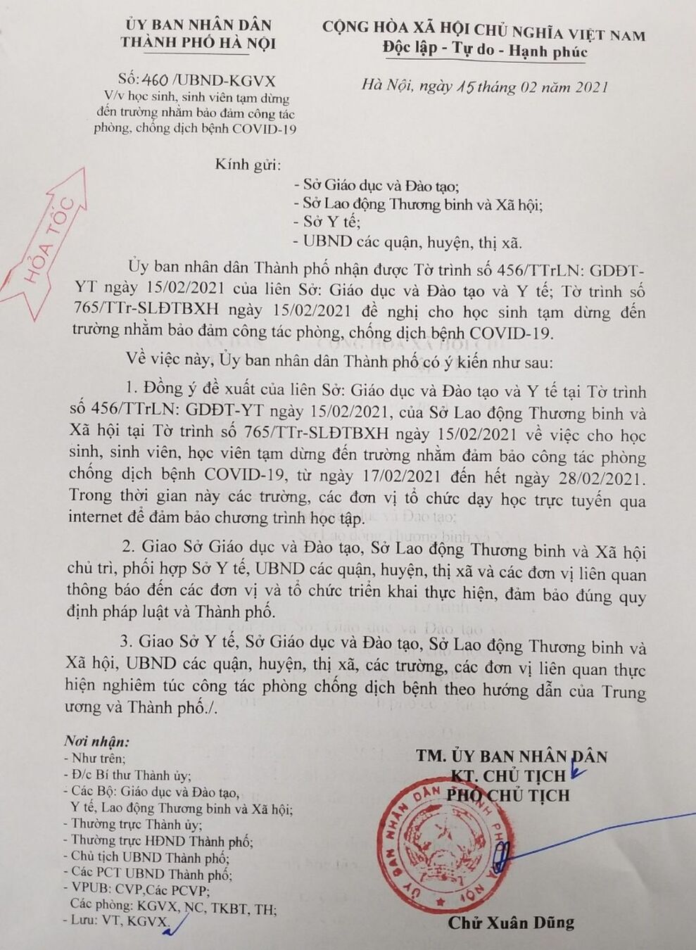 Công văn về việc cho học sinh, sinh viên tạm dừng đến trường nhằm đảm bảo công tác phòng chống dịch bệnh COVID-19