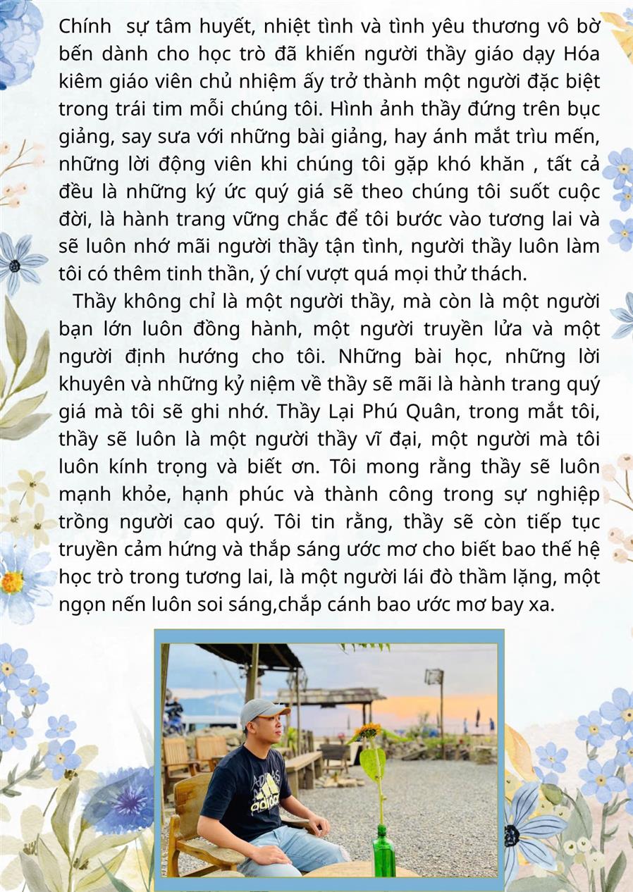 Bài dự thi của học sinh THCS Thống Nhất: Lời tri ân gửi thầy cô