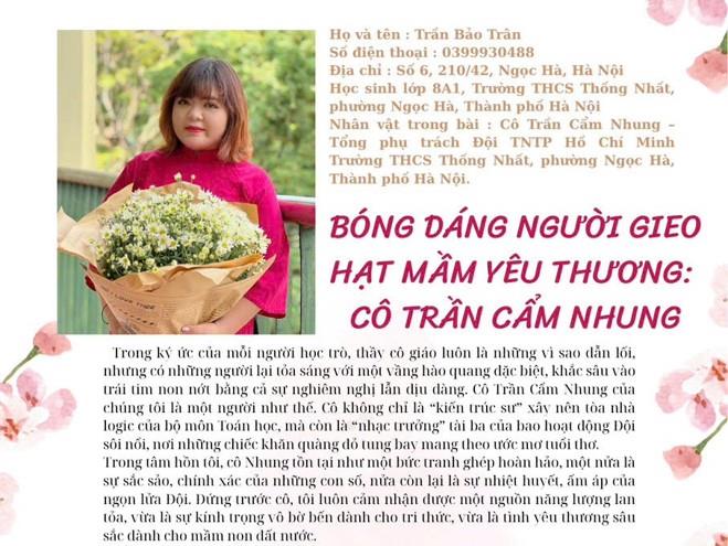 Cô Tổng Trần Cẩm Nhung trong ánh mắt học sinh THCS Thống Nhất