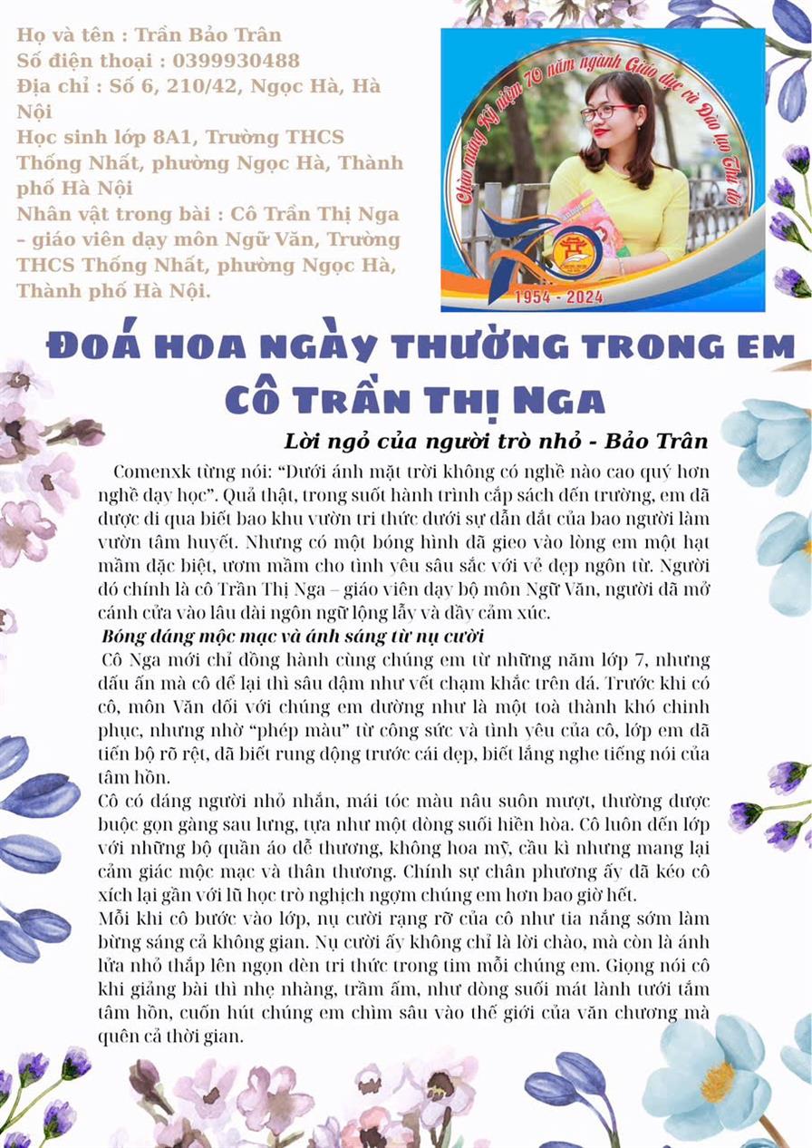 Những trang viết tri ân của học sinh THCS Thống Nhất gửi tới thầy cô