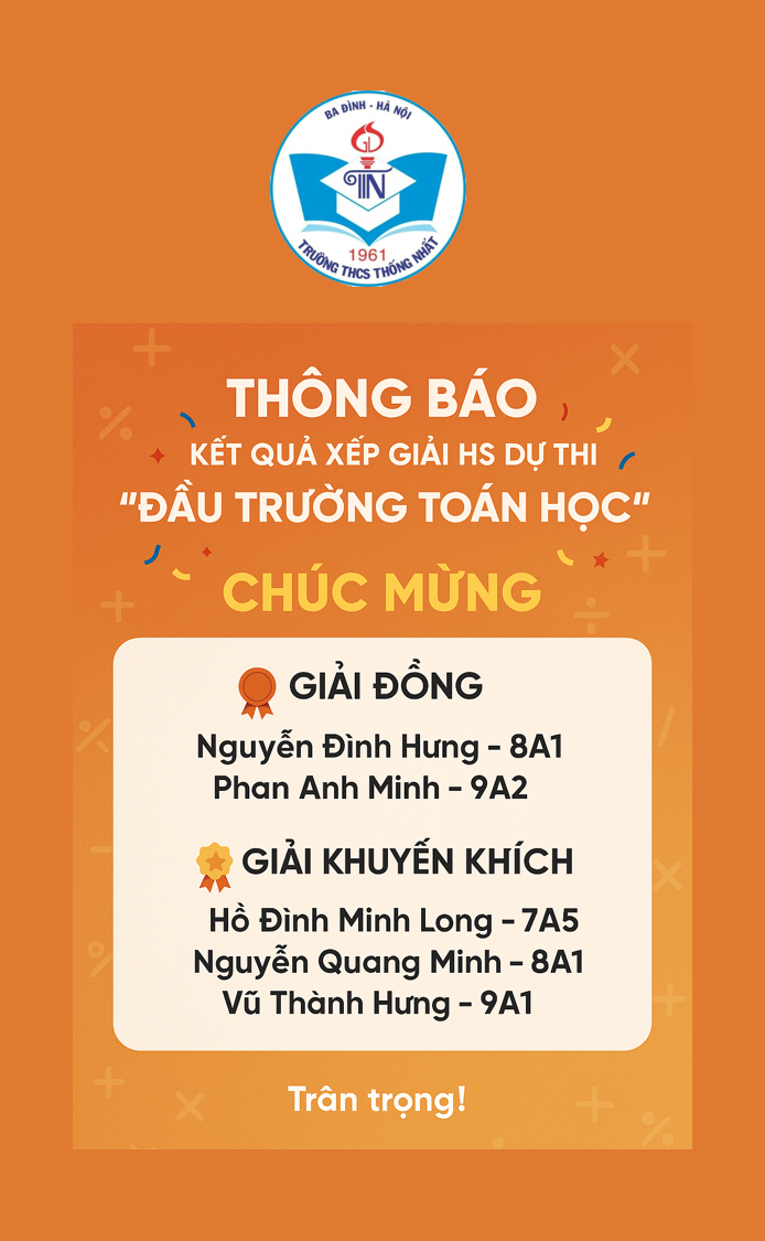 Học sinh trường THCS Thống Nhất đạt giải Cuộc thi “Đấu trường toán học” cấp THCS quận Ba Đình năm 2025