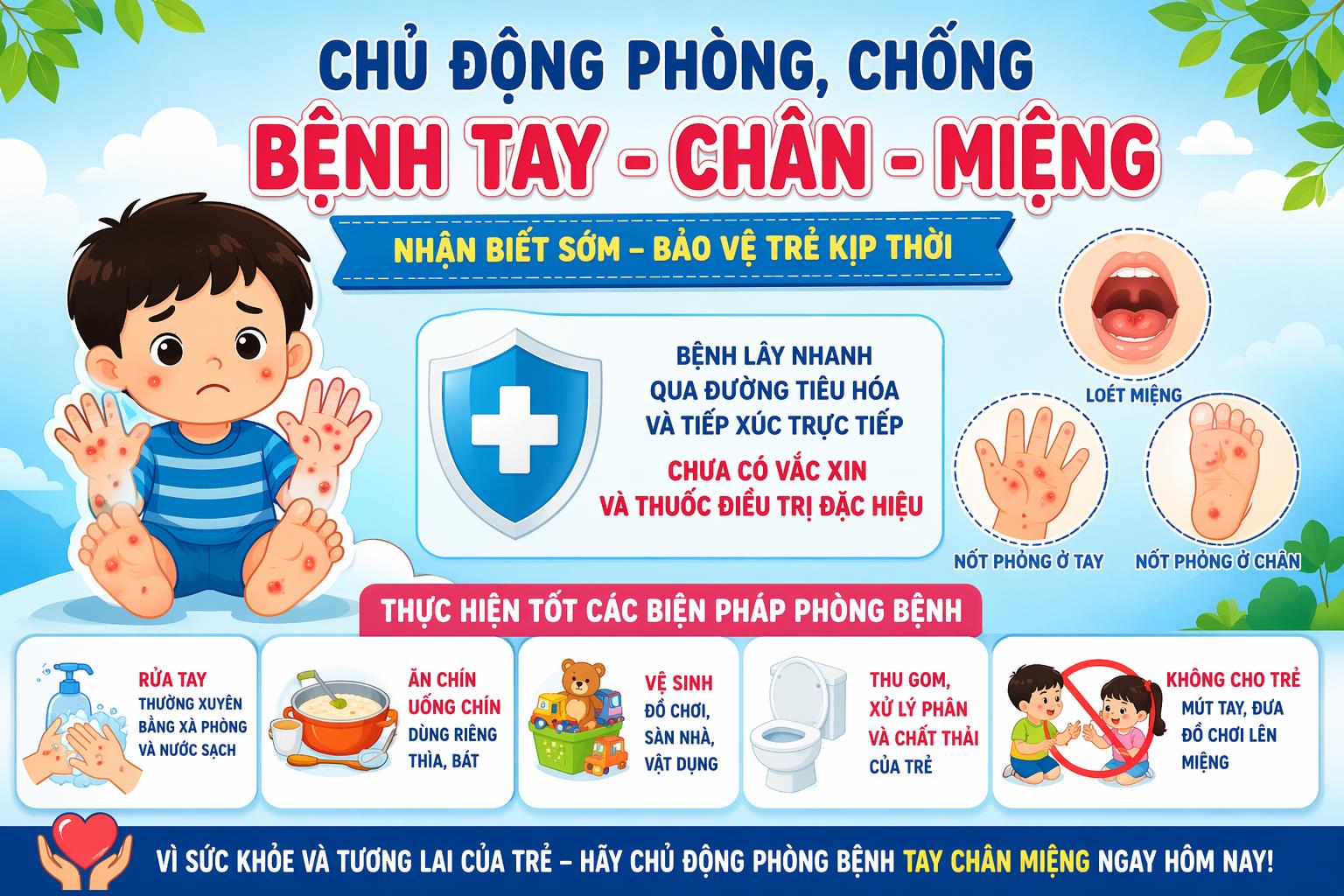 Chủ động phòng, chống bệnh Tay – Chân – Miệng: Nhận biết sớm, bảo vệ trẻ kịp thời