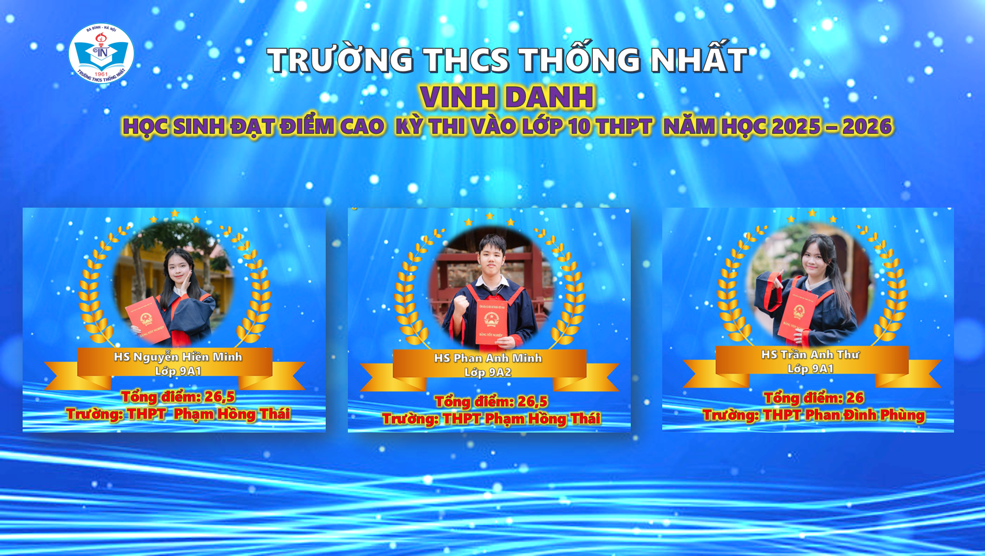 Quả ngọt của trường THCS Thống Nhất trong Kỳ thi tuyển sinh vào lớp 10 THPT năm học 2025 – 2026